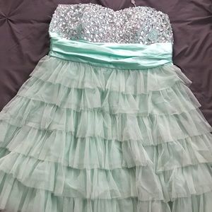 Mint green strapless party dress w/ rhinestone top